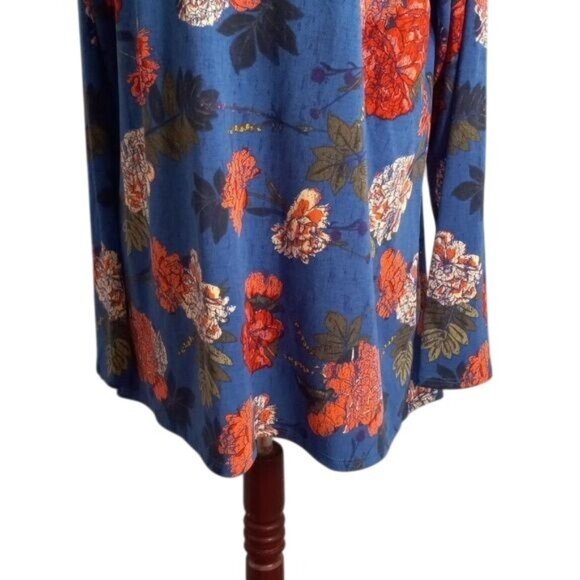 Lularoe XL Tunic Top Floral Print Long Sleeve Blue Pink Tee Shirt Hi-Low Stretch - Picture 7 of 8
